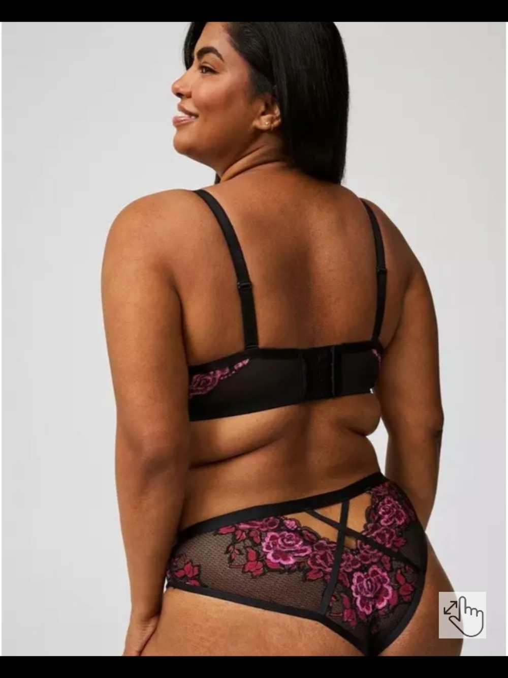 Torrid Black Underwire Bra With Matching Brief- Pink Floral Lace